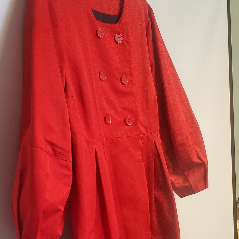 Trendy Red Puff Sleeve Double-breasted Pea Coat XL - Picture 6 of 11